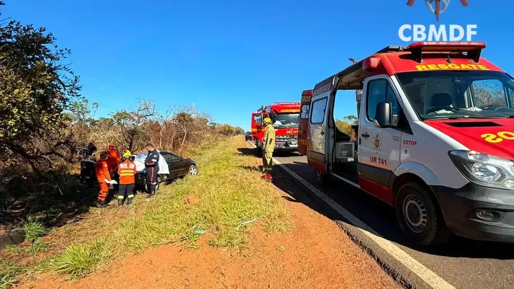 Mulher morre após carro bater em árvore na DF-190