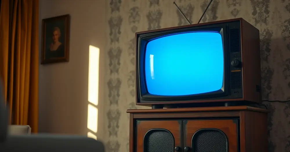 Aparelho de televisão antigo em gabinete de madeira